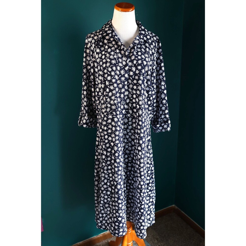 Appleseeds Blue Floral Daisy Ditsy Button Front Maxi Dress Cottagecore Prairie L